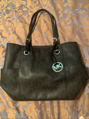 Michael Kors Black Tote with MK Charm and Silver Hardware